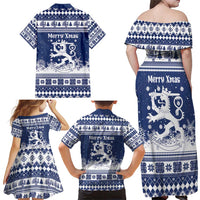 Finland Christmas Hannunvaakuna Family Matching Off Shoulder Maxi Dress and Hawaiian Shirt Hyvaa Joulua Nordic Snow Lion Blue Version - Wonder Print Shop