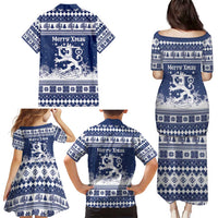 Finland Christmas Hannunvaakuna Family Matching Puletasi and Hawaiian Shirt Hyvaa Joulua Nordic Snow Lion Blue Version - Wonder Print Shop