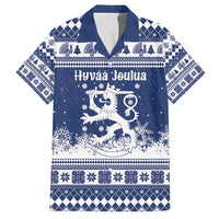 Finland Christmas Hannunvaakuna Family Matching Short Sleeve Bodycon Dress and Hawaiian Shirt Hyvaa Joulua Nordic Snow Lion Blue Version - Wonder Print Shop