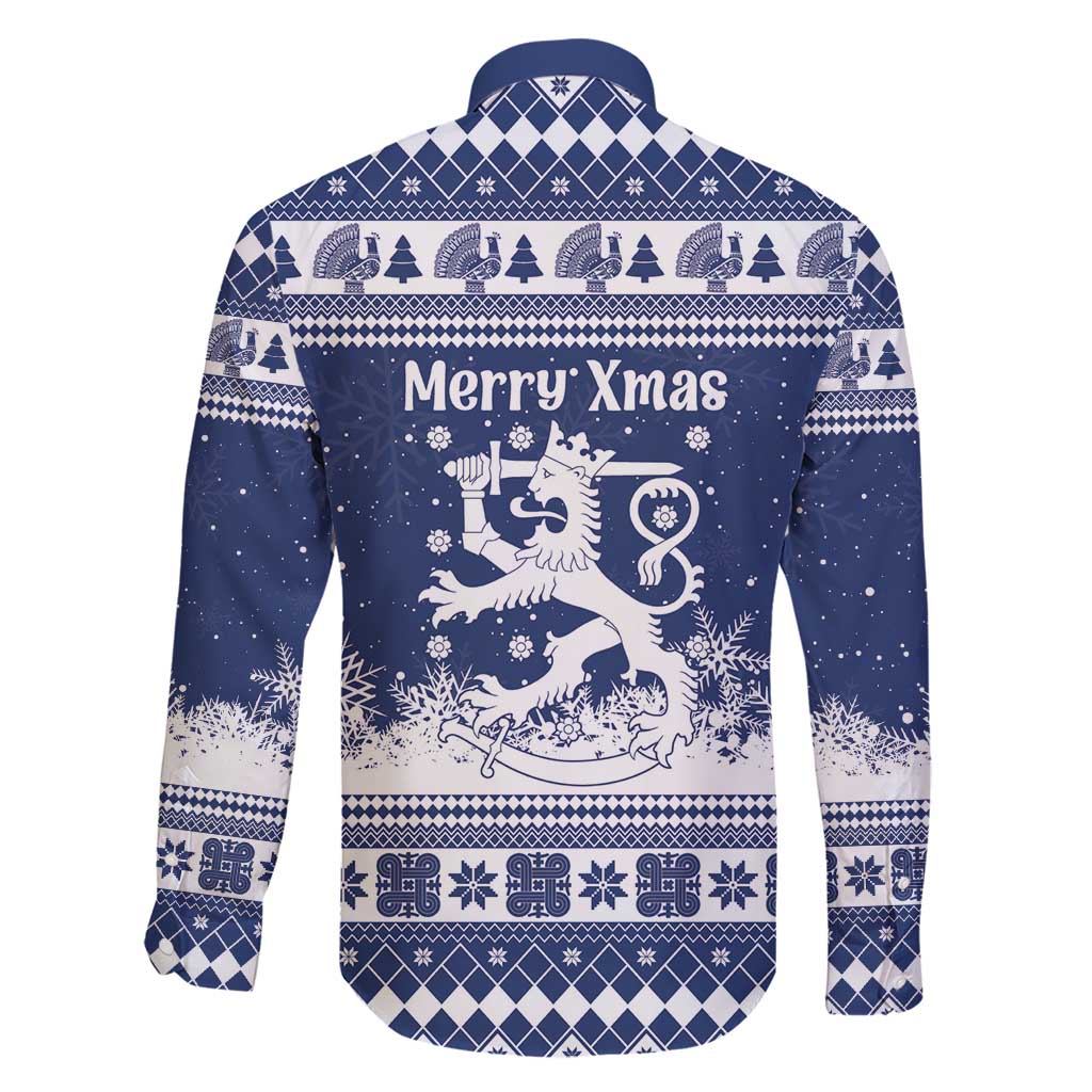 Finland Christmas Hannunvaakuna Family Matching Short Sleeve Bodycon Dress and Hawaiian Shirt Hyvaa Joulua Nordic Snow Lion Blue Version - Wonder Print Shop