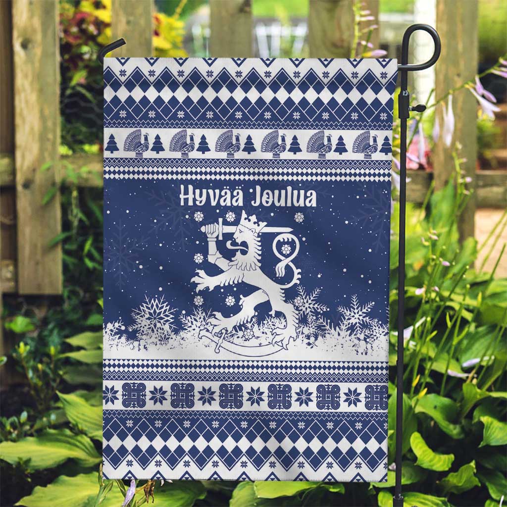 Finland Christmas Hannunvaakuna Garden Flag Hyvaa Joulua Nordic Snow Lion Blue Version - Wonder Print Shop