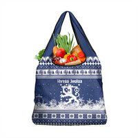 Finland Christmas Hannunvaakuna Grocery Bag Hyvaa Joulua Nordic Snow Lion Blue Version - Wonder Print Shop