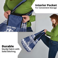 Finland Christmas Hannunvaakuna Grocery Bag Hyvaa Joulua Nordic Snow Lion Blue Version - Wonder Print Shop