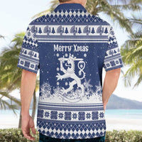 Finland Christmas Hannunvaakuna Hawaiian Shirt Hyvaa Joulua Nordic Snow Lion Blue Version - Wonder Print Shop