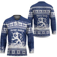 Finland Christmas Hannunvaakuna Hockey Jersey Hyvaa Joulua Nordic Snow Lion Blue Version - Wonder Print Shop
