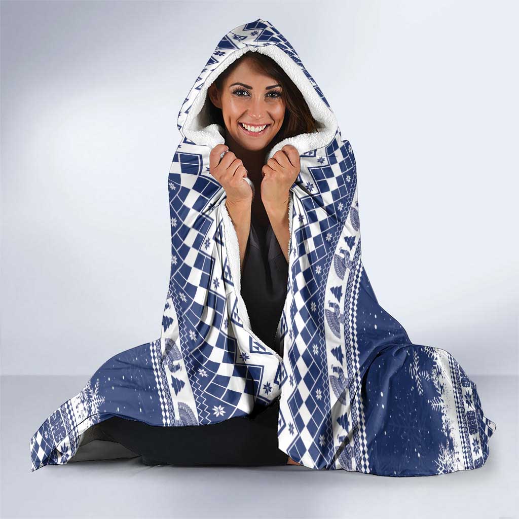 Finland Christmas Hannunvaakuna Hooded Blanket Hyvaa Joulua Nordic Snow Lion Blue Version - Wonder Print Shop