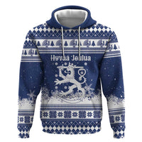 Finland Christmas Hannunvaakuna Hoodie Hyvaa Joulua Nordic Snow Lion Blue Version - Wonder Print Shop