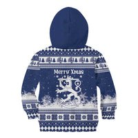 Finland Christmas Hannunvaakuna Kid Hoodie Hyvaa Joulua Nordic Snow Lion Blue Version - Wonder Print Shop