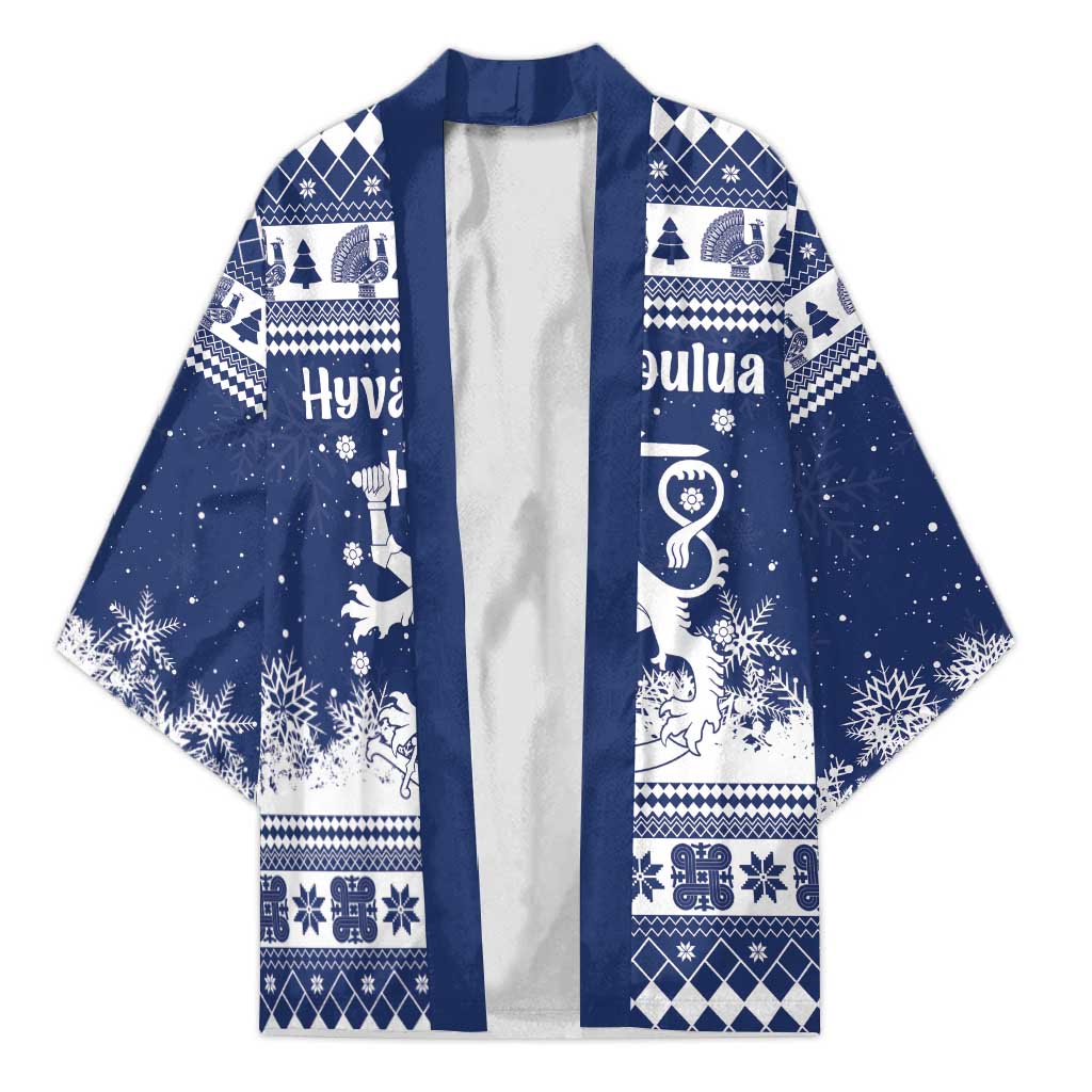 Finland Christmas Hannunvaakuna Kimono Hyvaa Joulua Nordic Snow Lion Blue Version - Wonder Print Shop