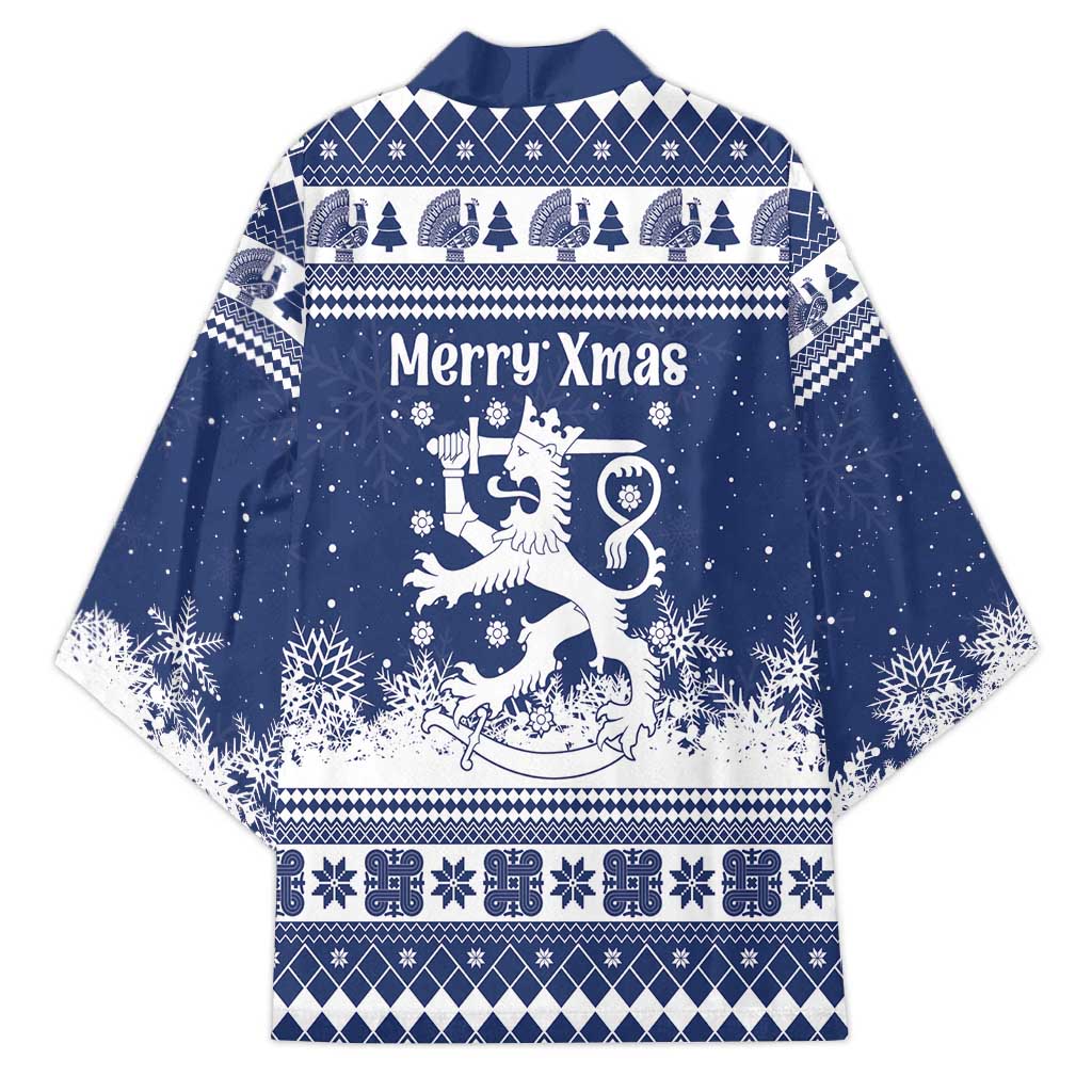 Finland Christmas Hannunvaakuna Kimono Hyvaa Joulua Nordic Snow Lion Blue Version - Wonder Print Shop