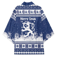 Finland Christmas Hannunvaakuna Kimono Hyvaa Joulua Nordic Snow Lion Blue Version - Wonder Print Shop
