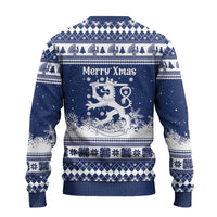 Finland Christmas Hannunvaakuna Ugly Christmas Sweater Hyvaa Joulua Nordic Snow Lion Blue Version - Wonder Print Shop