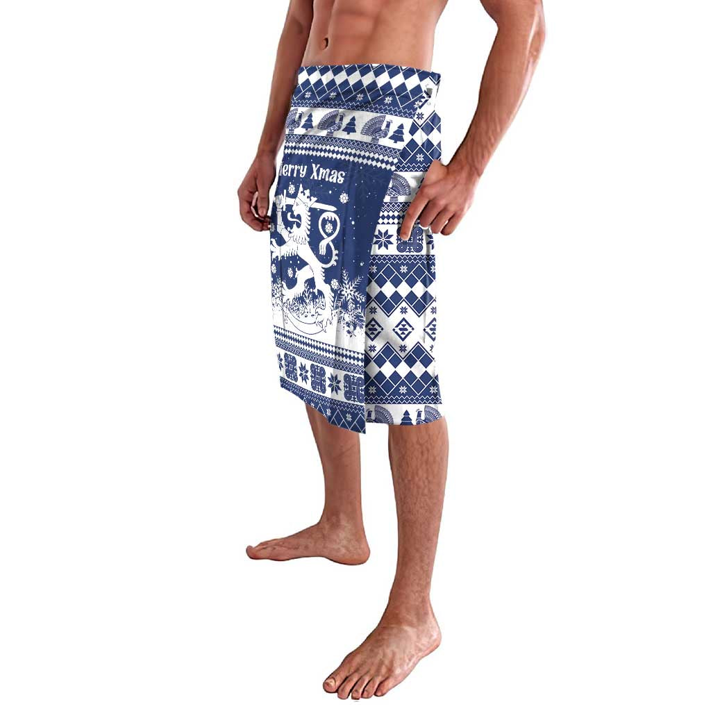 Finland Christmas Hannunvaakuna Lavalava Hyvaa Joulua Nordic Snow Lion Blue Version - Wonder Print Shop