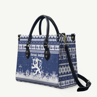 Finland Christmas Hannunvaakuna Leather Bag Hyvaa Joulua Nordic Snow Lion Blue Version - Wonder Print Shop