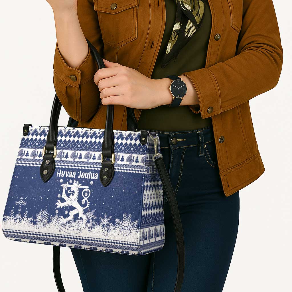 Finland Christmas Hannunvaakuna Leather Bag Hyvaa Joulua Nordic Snow Lion Blue Version - Wonder Print Shop