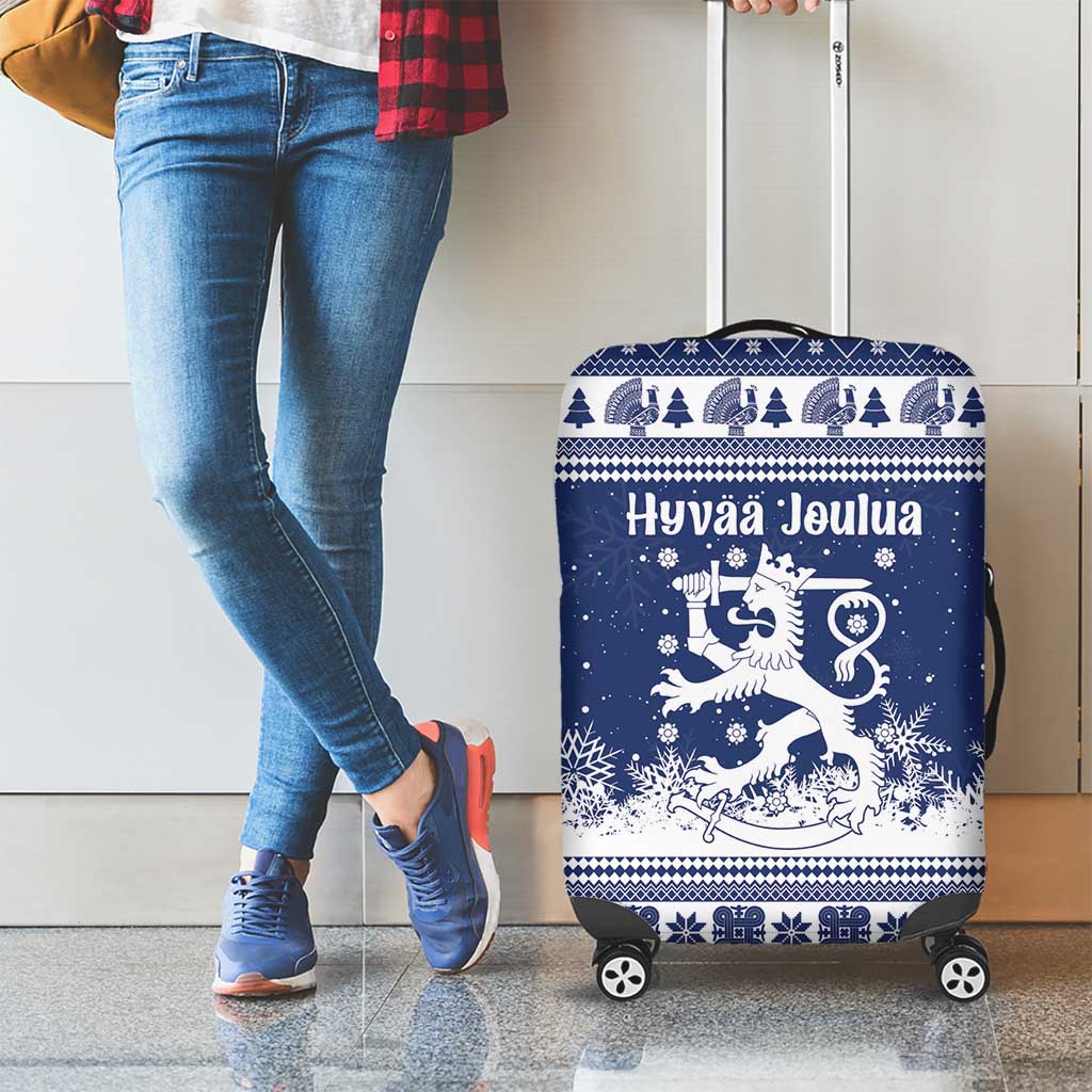 Finland Christmas Hannunvaakuna Luggage Cover Hyvaa Joulua Nordic Snow Lion Blue Version - Wonder Print Shop