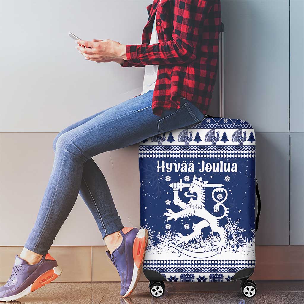 Finland Christmas Hannunvaakuna Luggage Cover Hyvaa Joulua Nordic Snow Lion Blue Version - Wonder Print Shop