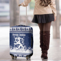 Finland Christmas Hannunvaakuna Luggage Cover Hyvaa Joulua Nordic Snow Lion Blue Version - Wonder Print Shop