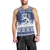 Finland Christmas Hannunvaakuna Men Tank Top Hyvaa Joulua Nordic Snow Lion Blue Version - Wonder Print Shop
