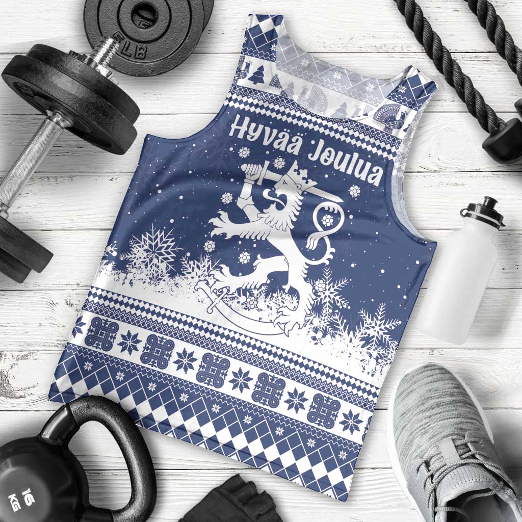 Finland Christmas Hannunvaakuna Men Tank Top Hyvaa Joulua Nordic Snow Lion Blue Version - Wonder Print Shop