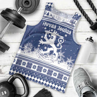 Finland Christmas Hannunvaakuna Men Tank Top Hyvaa Joulua Nordic Snow Lion Blue Version - Wonder Print Shop