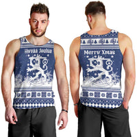 Finland Christmas Hannunvaakuna Men Tank Top Hyvaa Joulua Nordic Snow Lion Blue Version - Wonder Print Shop
