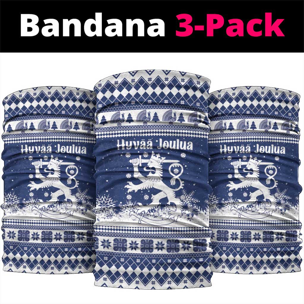 Finland Christmas Hannunvaakuna Neck Gaiter Hyvaa Joulua Nordic Snow Lion Blue Version - Wonder Print Shop