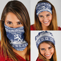Finland Christmas Hannunvaakuna Neck Gaiter Hyvaa Joulua Nordic Snow Lion Blue Version - Wonder Print Shop