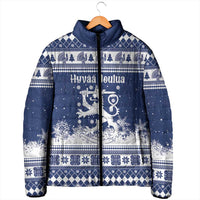 Finland Christmas Hannunvaakuna Padded Jacket Hyvaa Joulua Nordic Snow Lion Blue Version - Wonder Print Shop