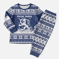 Finland Christmas Hannunvaakuna Christmas Pajama Set Hyvaa Joulua Nordic Snow Lion Blue Version - Wonder Print Shop