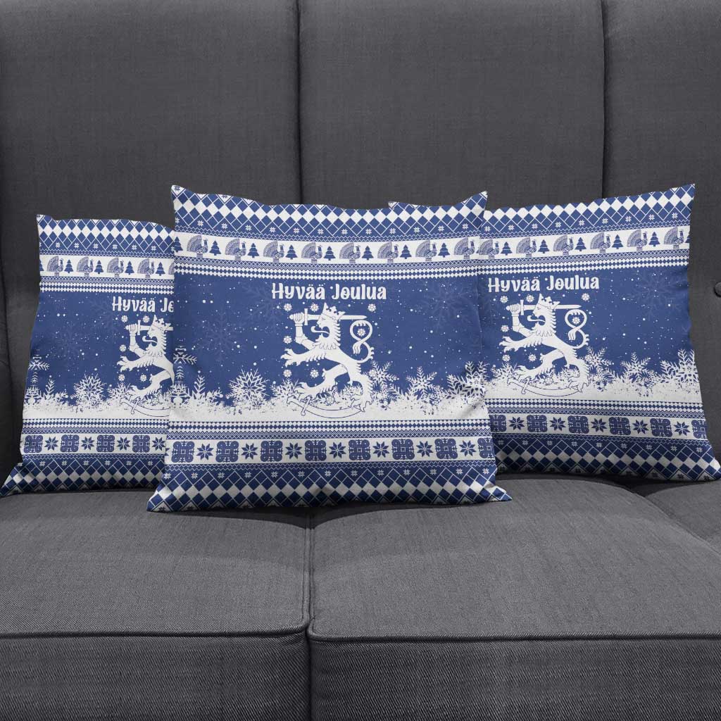 Finland Christmas Hannunvaakuna Pillow Cover Hyvaa Joulua Nordic Snow Lion Blue Version - Wonder Print Shop