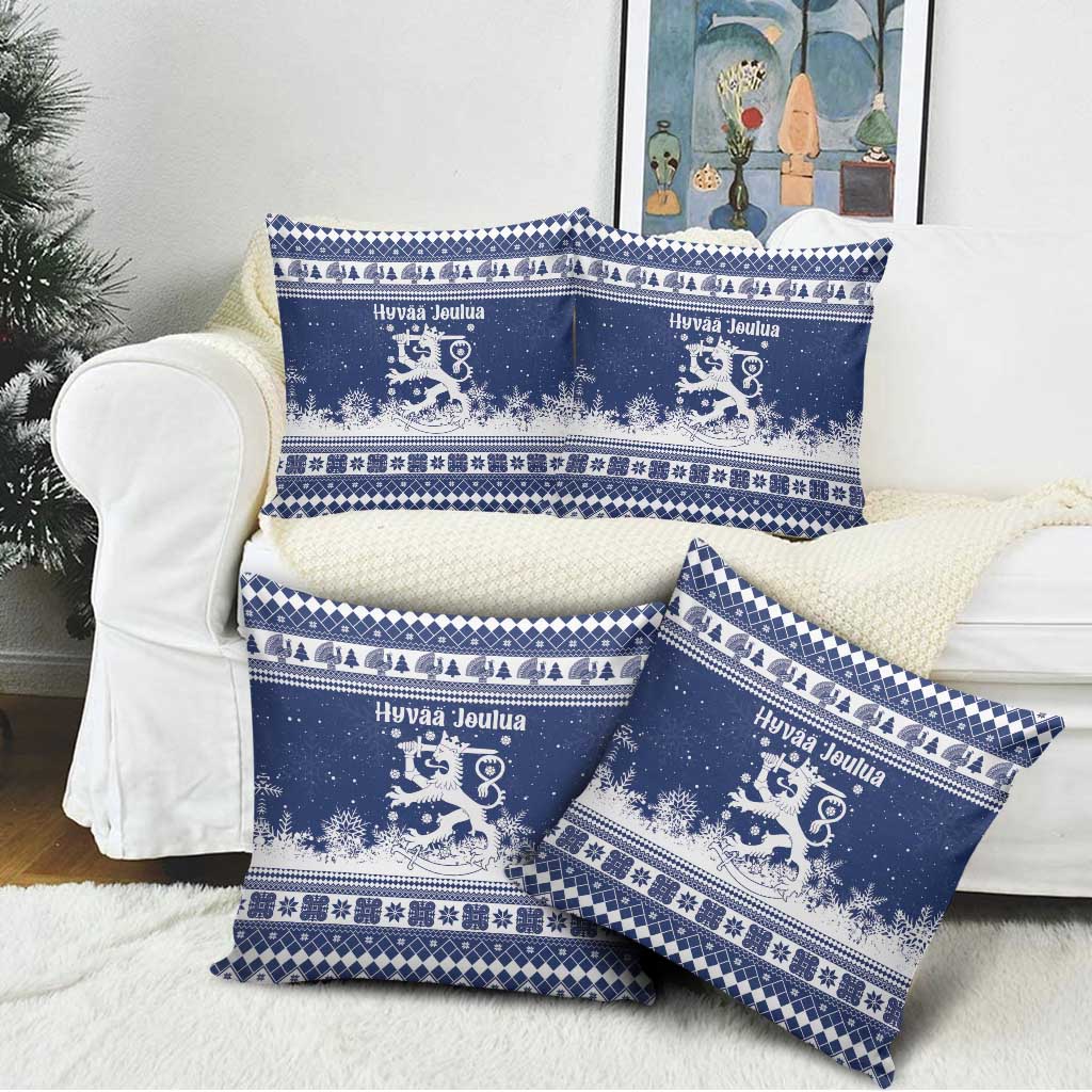 Finland Christmas Hannunvaakuna Pillow Cover Hyvaa Joulua Nordic Snow Lion Blue Version - Wonder Print Shop