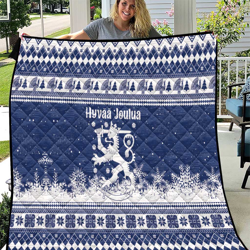 Finland Christmas Hannunvaakuna Quilt Hyvaa Joulua Nordic Snow Lion Blue Version - Wonder Print Shop