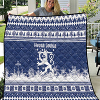 Finland Christmas Hannunvaakuna Quilt Hyvaa Joulua Nordic Snow Lion Blue Version - Wonder Print Shop