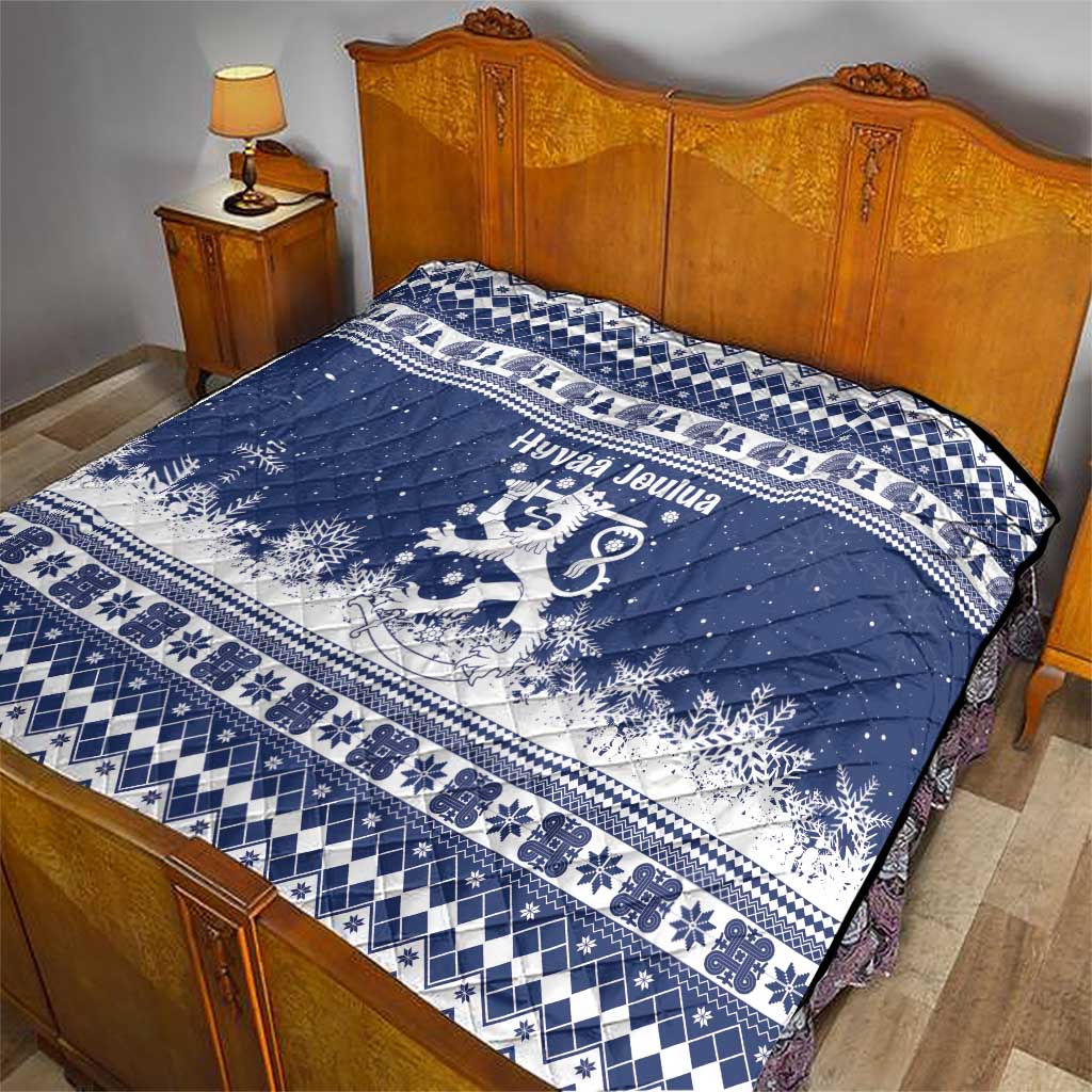 Finland Christmas Hannunvaakuna Quilt Hyvaa Joulua Nordic Snow Lion Blue Version - Wonder Print Shop