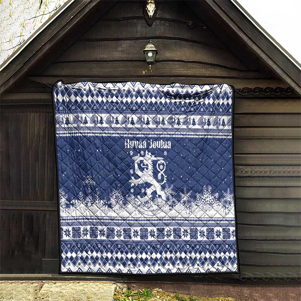 Finland Christmas Hannunvaakuna Quilt Hyvaa Joulua Nordic Snow Lion Blue Version - Wonder Print Shop