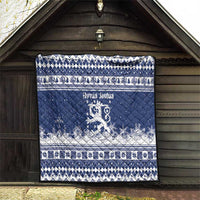 Finland Christmas Hannunvaakuna Quilt Hyvaa Joulua Nordic Snow Lion Blue Version - Wonder Print Shop