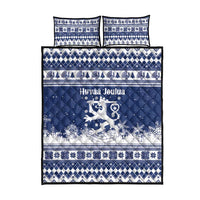 Finland Christmas Hannunvaakuna Quilt Bed Set Hyvaa Joulua Nordic Snow Lion Blue Version - Wonder Print Shop