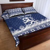 Finland Christmas Hannunvaakuna Quilt Bed Set Hyvaa Joulua Nordic Snow Lion Blue Version - Wonder Print Shop