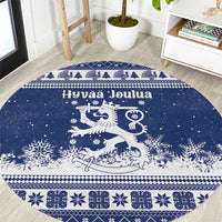 Finland Christmas Hannunvaakuna Round Carpet Hyvaa Joulua Nordic Snow Lion Blue Version - Wonder Print Shop