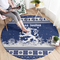 Finland Christmas Hannunvaakuna Round Carpet Hyvaa Joulua Nordic Snow Lion Blue Version - Wonder Print Shop