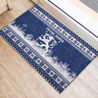 Finland Christmas Hannunvaakuna Rubber Doormat Hyvaa Joulua Nordic Snow Lion Blue Version - Wonder Print Shop
