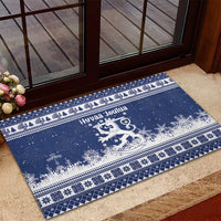 Finland Christmas Hannunvaakuna Rubber Doormat Hyvaa Joulua Nordic Snow Lion Blue Version - Wonder Print Shop