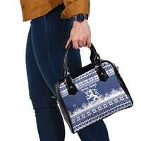 Finland Christmas Hannunvaakuna Shoulder Handbag Hyvaa Joulua Nordic Snow Lion Blue Version - Wonder Print Shop