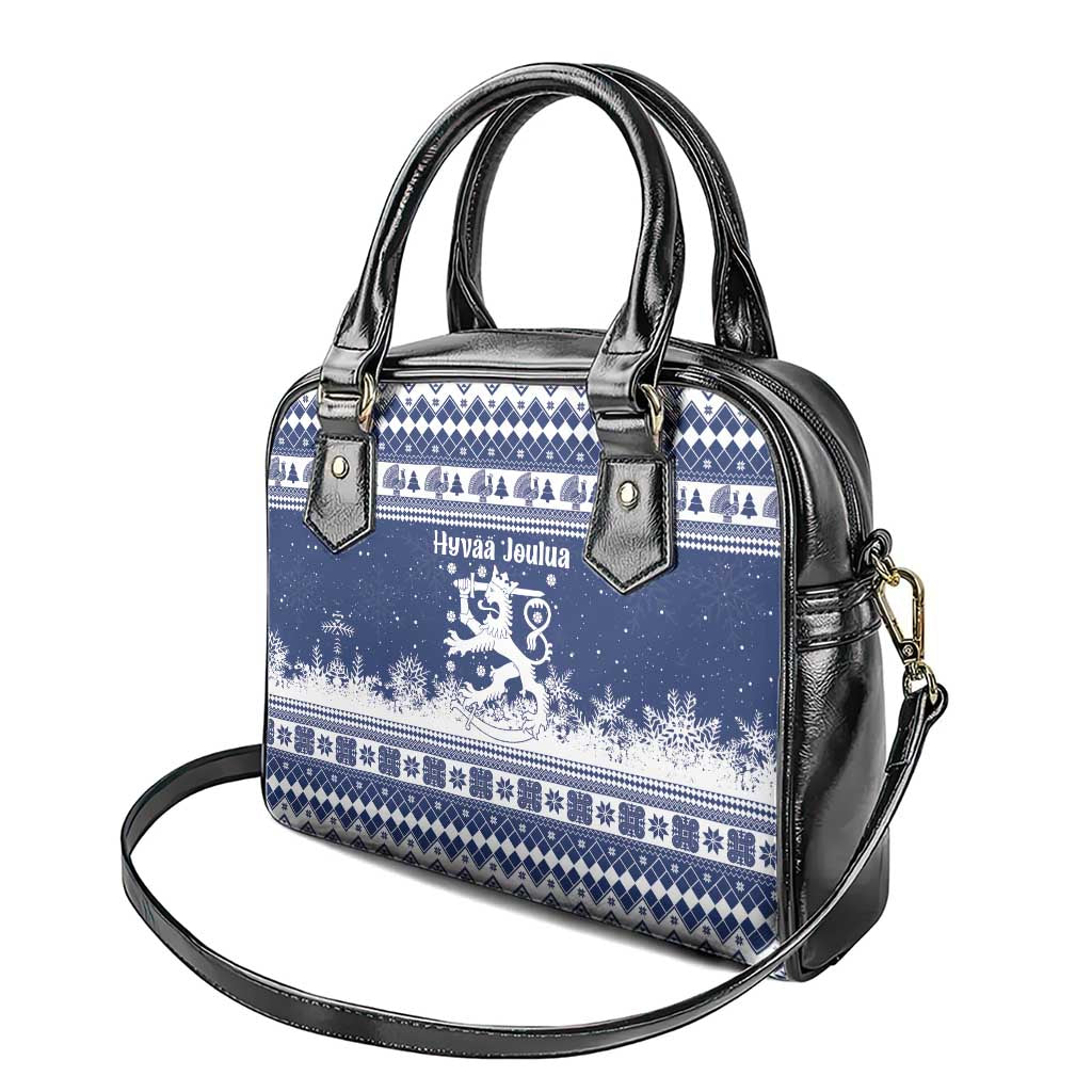 Finland Christmas Hannunvaakuna Shoulder Handbag Hyvaa Joulua Nordic Snow Lion Blue Version - Wonder Print Shop