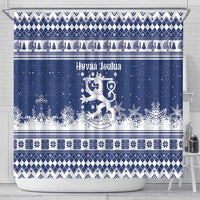 Finland Christmas Hannunvaakuna Shower Curtain Hyvaa Joulua Nordic Snow Lion Blue Version - Wonder Print Shop