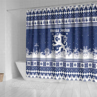 Finland Christmas Hannunvaakuna Shower Curtain Hyvaa Joulua Nordic Snow Lion Blue Version - Wonder Print Shop