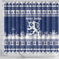 Finland Christmas Hannunvaakuna Shower Curtain Hyvaa Joulua Nordic Snow Lion Blue Version - Wonder Print Shop