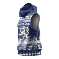 Finland Christmas Hannunvaakuna Sleeveless Hoodie Hyvaa Joulua Nordic Snow Lion Blue Version - Wonder Print Shop