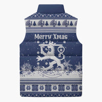 Finland Christmas Hannunvaakuna Sleeveless Puffer Jacket Hyvaa Joulua Nordic Snow Lion Blue Version - Wonder Print Shop